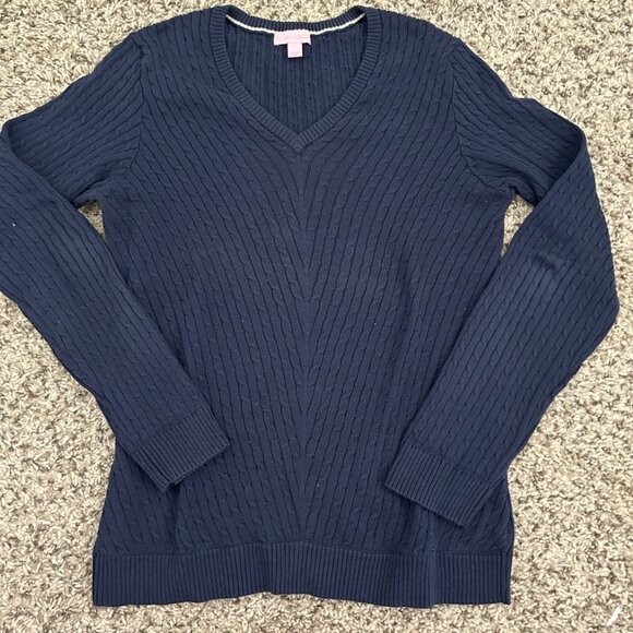 Lilly Pulitzer Cotton Cable V Neck Long Sleeve Sweater - Picture 2 of 7